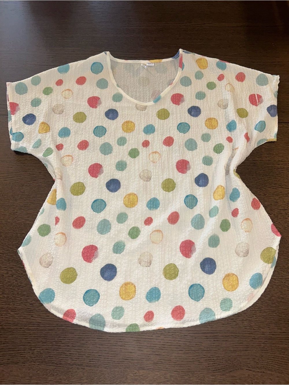 Ethyl Women Polka Dot Short Sleeve Blouse Top White Multi Stretch Size XL